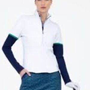 Inphorm Women's White and Navy Short Sleeve Top NWT pickleball tennis